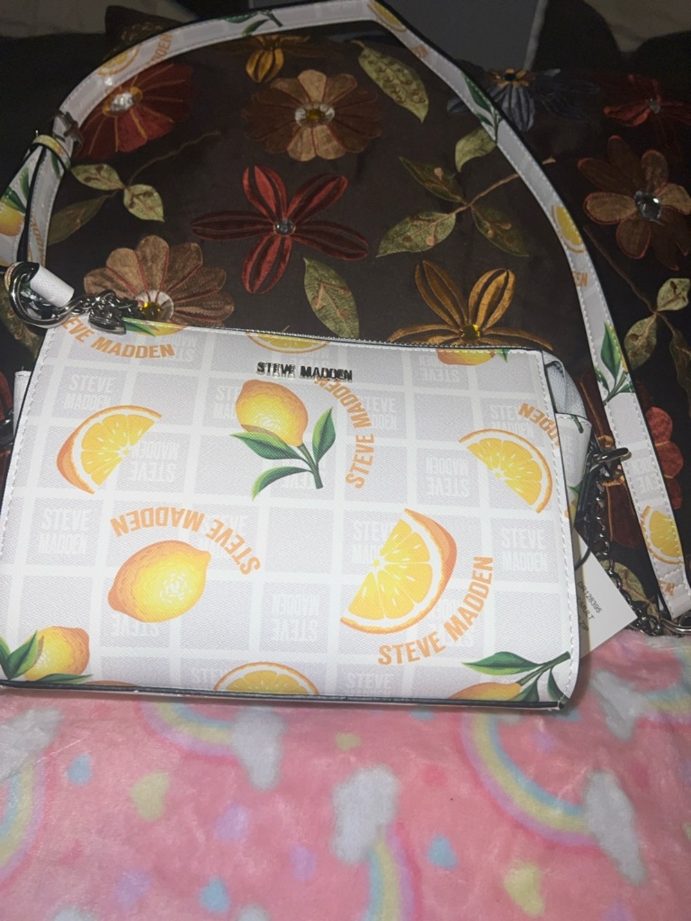 Steve Madden White Lemon Print Crossbody Purse